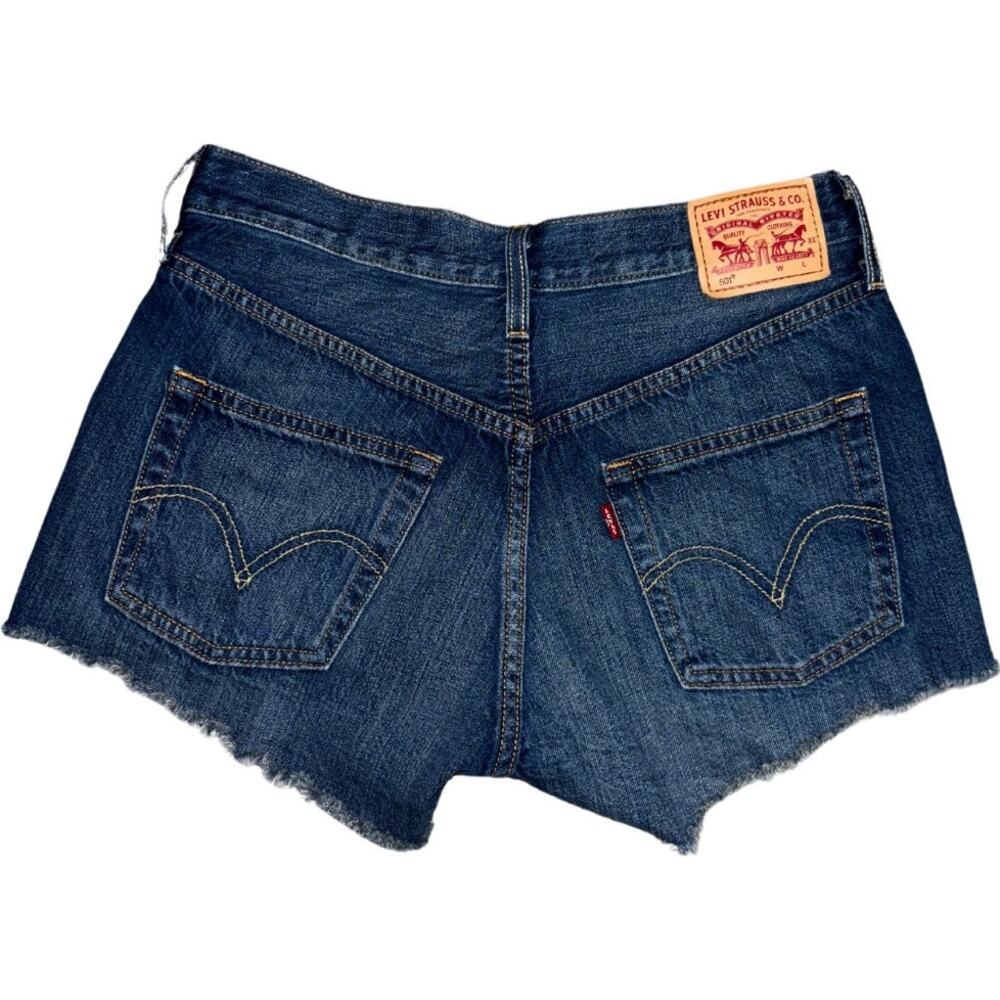 Levis 501 Original Fit High Rise Women's Shorts Dark Wash Cut Off Size W27